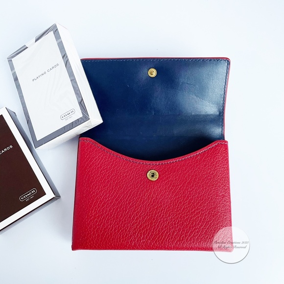 Coach Playing Cards with Red Leather Travel Case SLG Accessories Rare - Picture 12 of 13